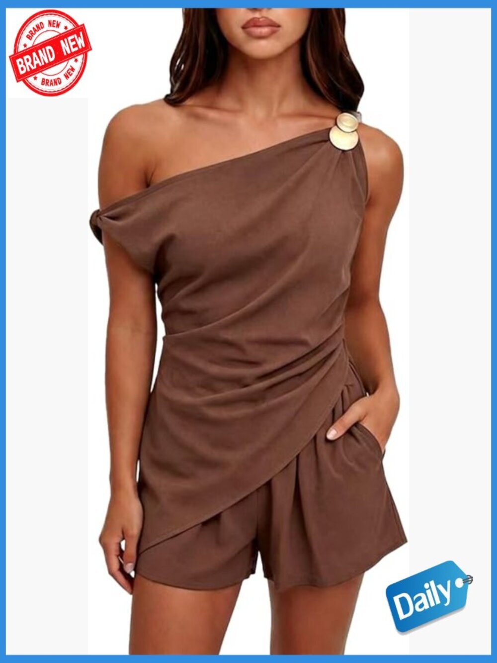 2 Piece Short Set One-Shoulder Top Wide Leg Pants Summer Vacation Outfit